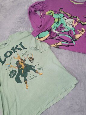 Marvel Loki Shirts LOT OF 2 Long-slv Purple 2XL, Short-slv Green 3XL Unisex